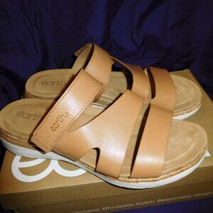 10W Earth Leather Slide Sandals - Ralli RUSTIC TAN SLIDE ON ADJUSTABLE STRAP